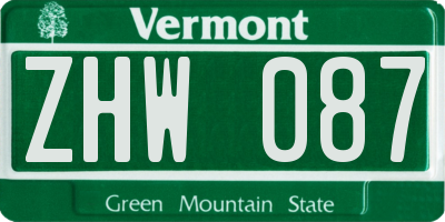 VT license plate ZHW087