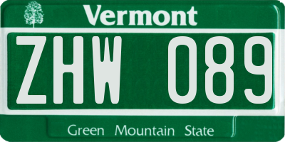 VT license plate ZHW089