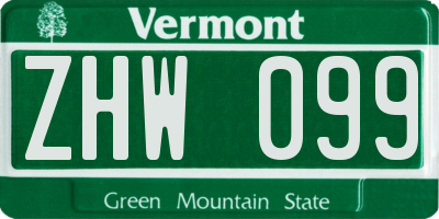 VT license plate ZHW099