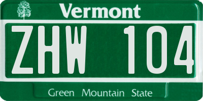 VT license plate ZHW104