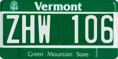 VT license plate ZHW106