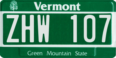 VT license plate ZHW107