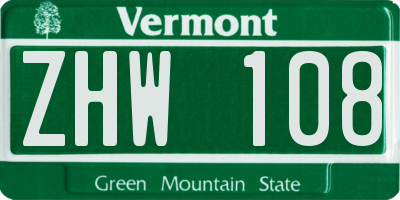 VT license plate ZHW108