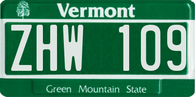 VT license plate ZHW109