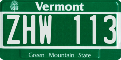 VT license plate ZHW113