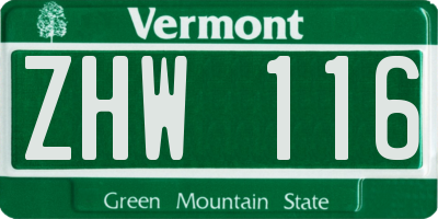 VT license plate ZHW116