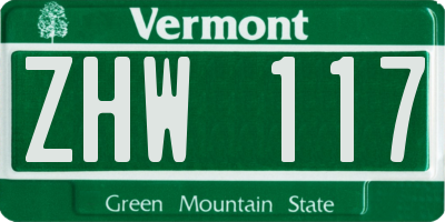 VT license plate ZHW117