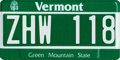 VT license plate ZHW118