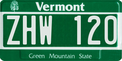 VT license plate ZHW120