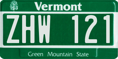 VT license plate ZHW121