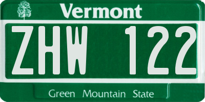 VT license plate ZHW122