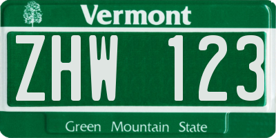 VT license plate ZHW123