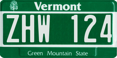 VT license plate ZHW124