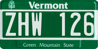VT license plate ZHW126