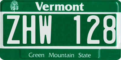 VT license plate ZHW128