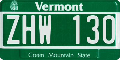 VT license plate ZHW130