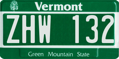 VT license plate ZHW132