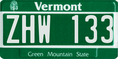 VT license plate ZHW133