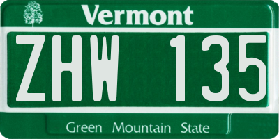 VT license plate ZHW135