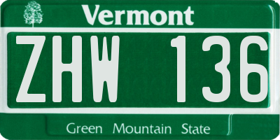 VT license plate ZHW136