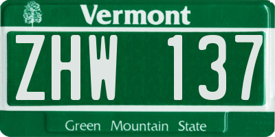 VT license plate ZHW137
