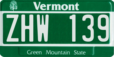 VT license plate ZHW139
