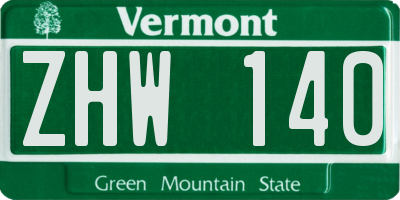 VT license plate ZHW140