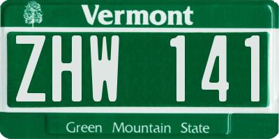 VT license plate ZHW141