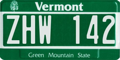 VT license plate ZHW142