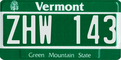 VT license plate ZHW143