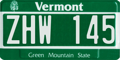 VT license plate ZHW145