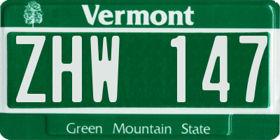 VT license plate ZHW147