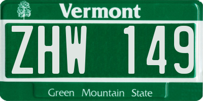 VT license plate ZHW149