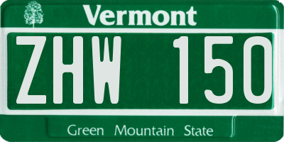 VT license plate ZHW150