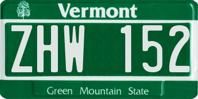 VT license plate ZHW152