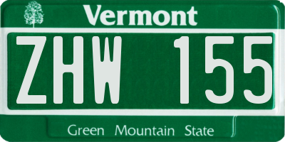 VT license plate ZHW155