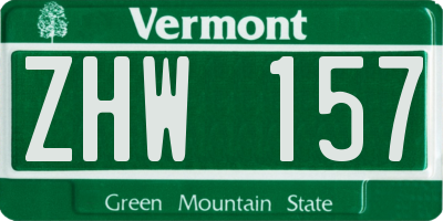 VT license plate ZHW157