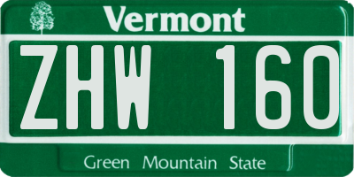 VT license plate ZHW160