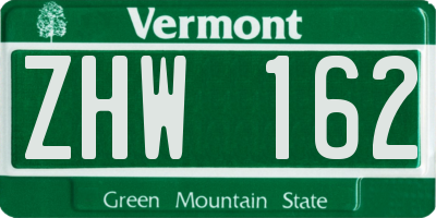 VT license plate ZHW162