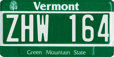 VT license plate ZHW164
