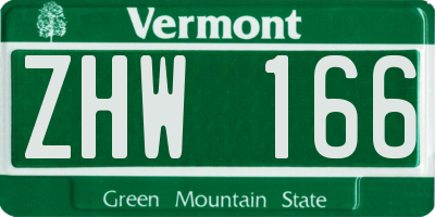 VT license plate ZHW166