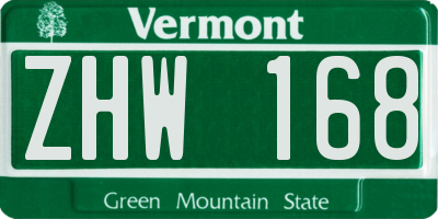 VT license plate ZHW168