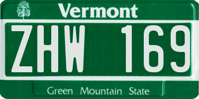 VT license plate ZHW169