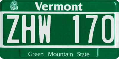 VT license plate ZHW170