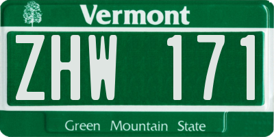 VT license plate ZHW171