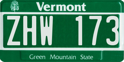VT license plate ZHW173