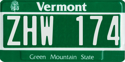 VT license plate ZHW174