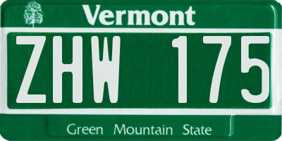 VT license plate ZHW175