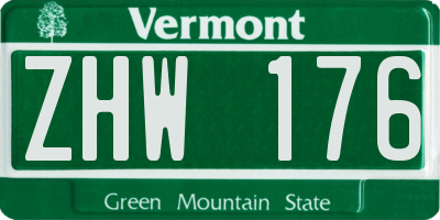 VT license plate ZHW176