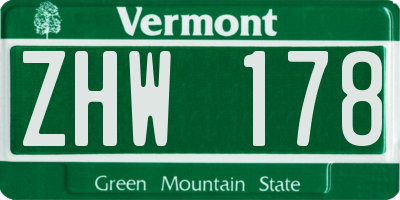 VT license plate ZHW178